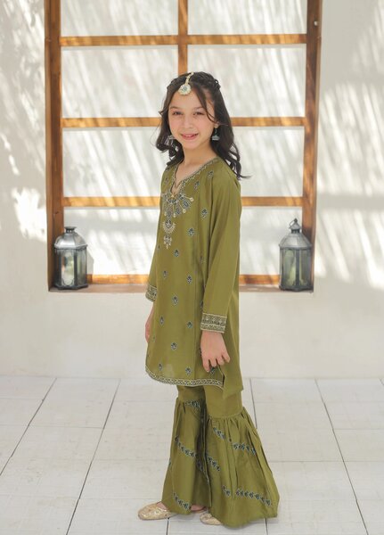 Khanak Girls RTW Embroidered Cotton 2 Piece Suit KST-146 - Casual Collection