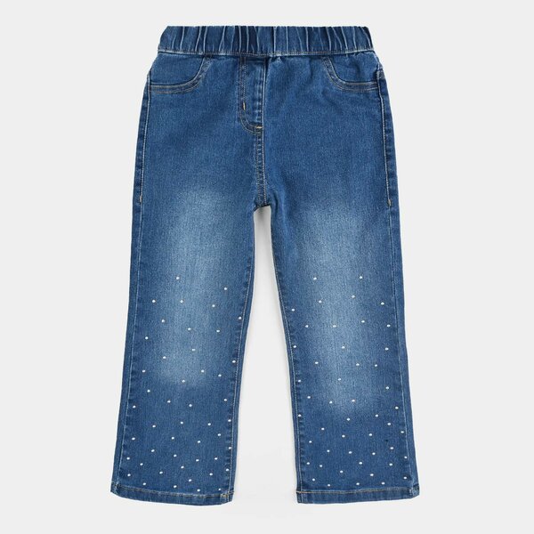 Girls Studded Stretch Denim Flared Jeggings – Dark Blue