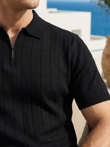 Black Knitted Zipper Polo (SKZP-071)