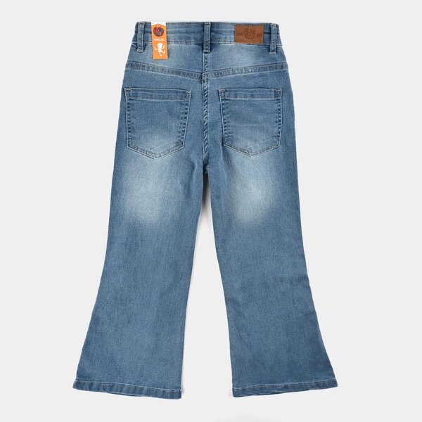 Girls Studded Side Tape Stretch Denim Bootcut Pants – Light Blue