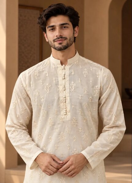 TGM Mens RTW Chikankari Chikankari Kurta Pajama Suit Titan Pearl Festive Collection