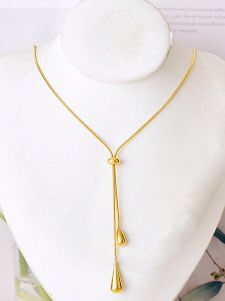 Shein - 3Pcs/Set Fashionable Water Drop Tassel Earrings Pendant, Adjustable Sweater Chain Necklace With Snake Bone Link Design