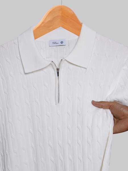 White Knitted Zipper Polo (SKZP-061)