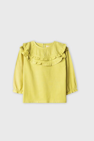 Light Mustard Pintuck Frill Top
