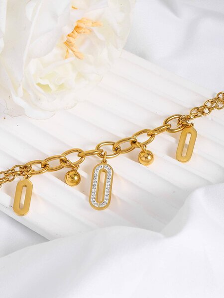 Shein - 1pc Fashion Stainless Steel Geometric Decor Layered Chain Bracelet For Women For Daily Decoration