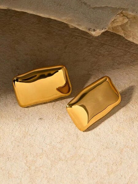 Shein - 1pair Simple & Fashionable European & American Style Irregular Rectangle Shaped Earrings For Women's Everyday Wear, Vacation & Party Accessory