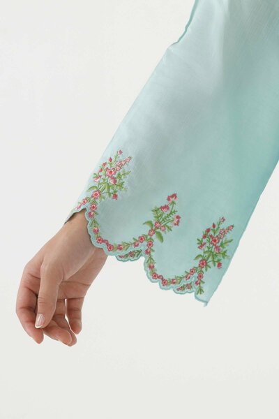 Stitched Embroidered Slub Lawn Suit