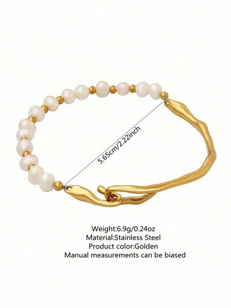 Shein - Vcetd 1Pc Elegant Vintage Style Stainless Steel Bead Decor Bracelet