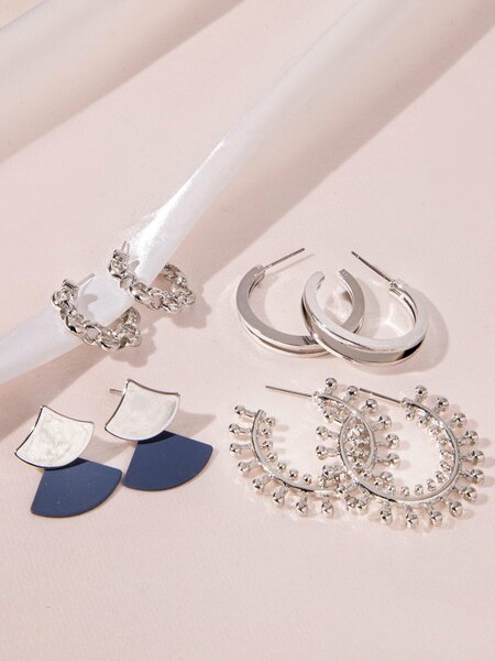 Shein - 4pairs Color Block Geo Drop Earrings