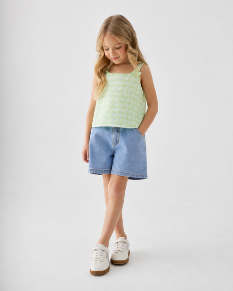 Green Checkered Cotton Strap Top