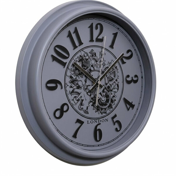 Heritage Wall Clock Glisso 14.5" – Vintage Silver Frame Gear Design Quartz Wall Clock