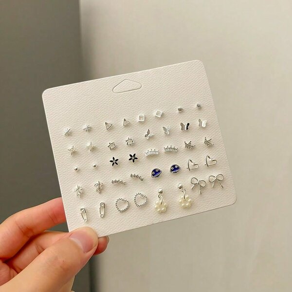 Shein - 1 Set Of 20 Pairs Of Planet Series Exquisite Earrings Zinc Alloy Butterfly Crown Earring Set For Women's Daily Use