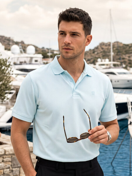 Blue Textured Popcorn Polo T-Shirt (POLO-1240)