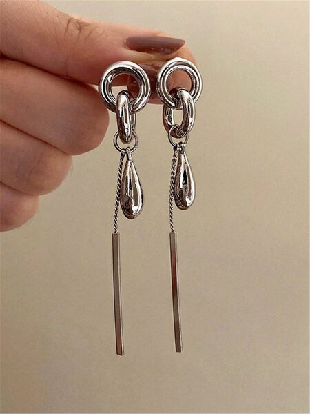 Shein - Metallic Feng Shui Tassel Drop Earrings