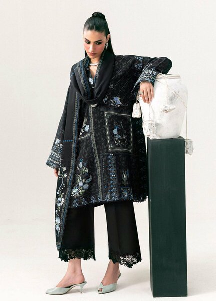 Q prints by Qalamkar Unstitched Embroidered Slub Linen 3 Piece Suit QLK26ULQ Luna QPW-05A - Winter Collection