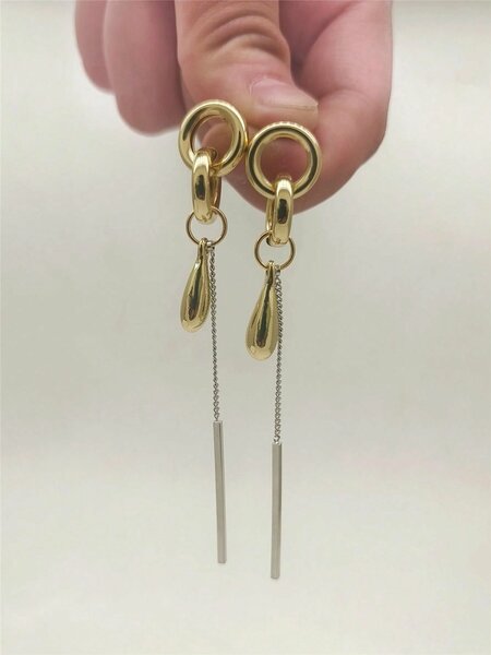 Shein - Metallic Feng Shui Tassel Drop Earrings