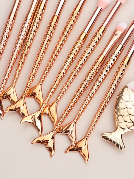 Shein - Makeup Brush Sets, 11pcs Cartoon Cute Fish Scale Multifunctional Multifunctional Makeup Brush Cosmetic Makeup Tool For Beginner, Makeup Brush/Cosmetic Brush Black Friday