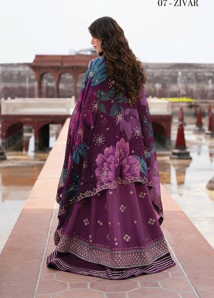 Mor by Xenia Formals Unstitched Embroidered Rawsilk 3 Piece Suit XE26UMV 07 ZIVAR - Festive Collection