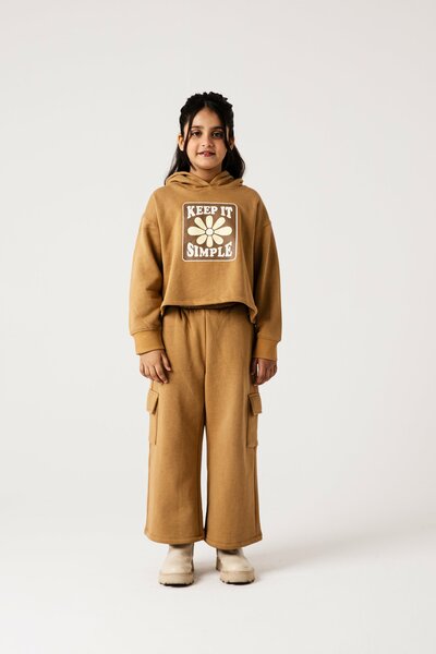 Girls Beige Bloom Fleece Co-ord Set