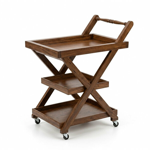 3-Step Wooden X-Design Tea Trolley with Wheels