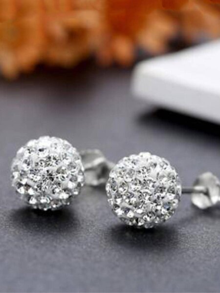 Shein - Sterling Silver Cubic Zirconia Ball Stud Earrings
