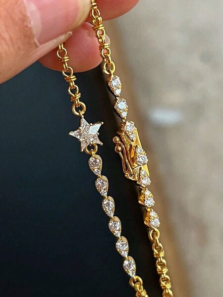 Shein - 1Pc Bestselling Starry Sky Rhinestone Pentagram Bracelet