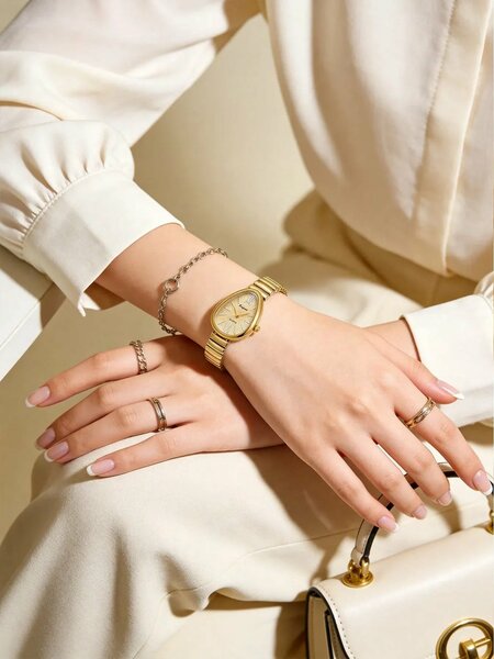 Shein - 1pc Unique Elegant Prominent Snake Head Dial Women's Watch -  Gold | Gold Dial