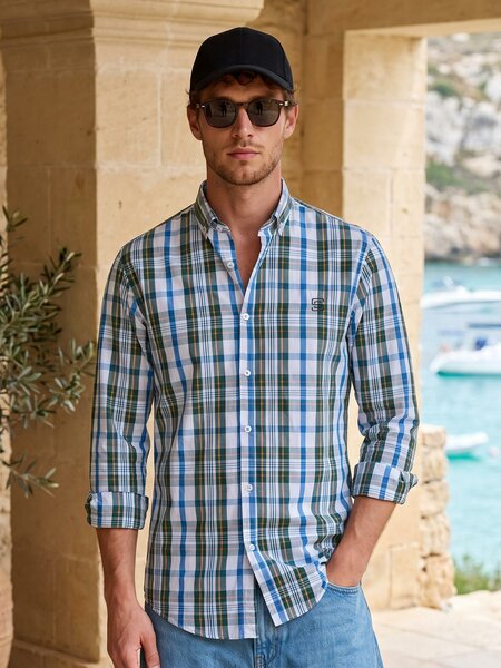 Green Check Button Down Casual Shirt (CSC-457)