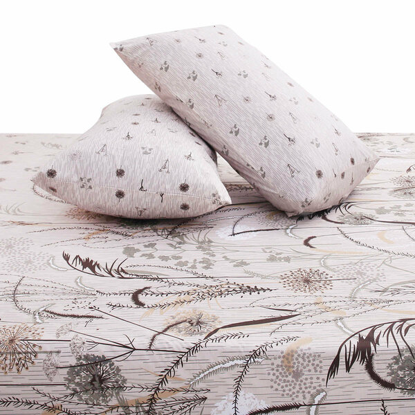 Beige Black Flowers Double Bedding Set of 6