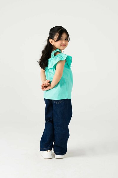 Solid Sea Green Ruffle Top