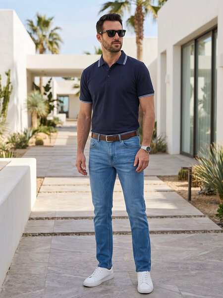 Navy Blue Contrast Tipping Polo T-Shirt (POLO-1290)