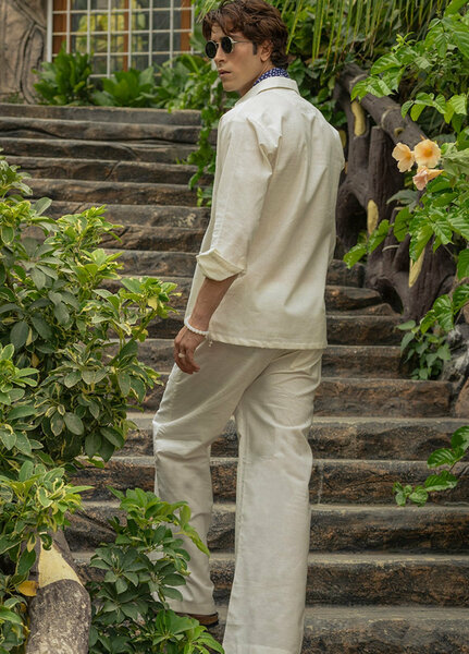 Stylish Garments Mens RTW Solids Linen Co-Ord Sets Suit Cream Casual Collection
