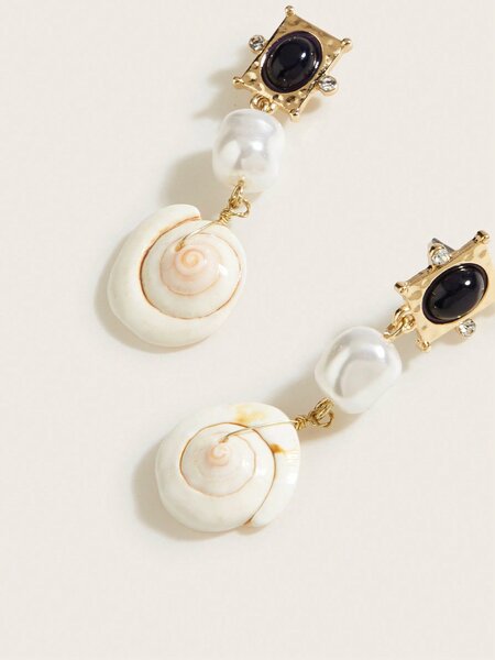 Shein - 1pair Natural Seashell & Conch Shaped Dangle Earrings For Holiday
