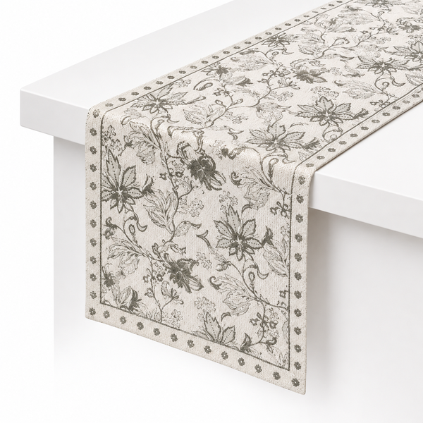 Floral Silver Table Runner – 14 x 72 Inches