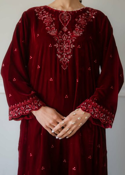 Atelier Velours by Rashid Textiles RTW Embroidered Velvet 2 Piece Suit RT26RAV Ruby - Festive Collection