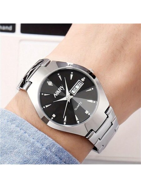 Shein - 2Pcs/Set Couple'S Quartz Watch With Calendar Function, Business & Fashion Design, Ideal Valentine'S Day Gift For Men & Women, Suitable For Daily Wear