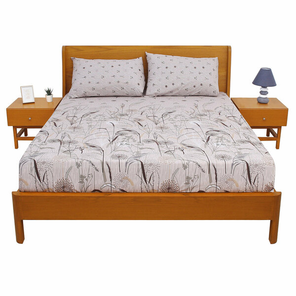 Beige Black Flowers Double Bedding Set of 6