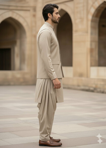 TGM Men RTW Solids Blended 3 Piece Suit Sahara Beige Prestige Festive Collection
