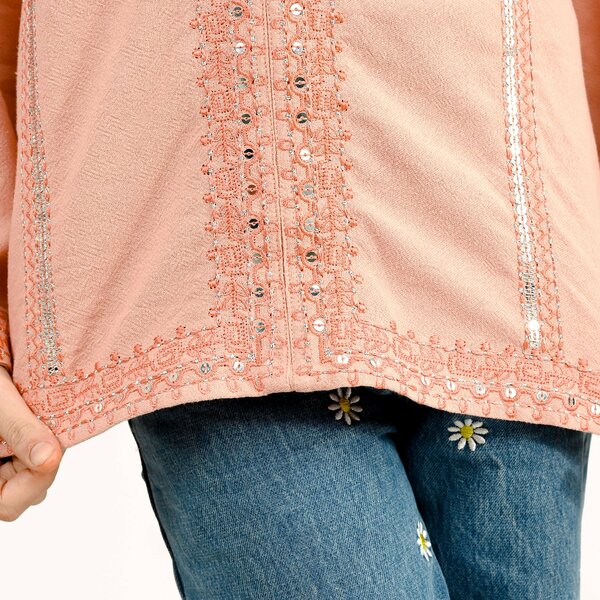 Girls Cotton EMB Top Blush - Peach
