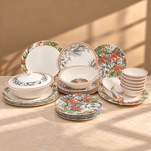 Coral Palm Dinner Set – Tropical Melamine Tableware Collection