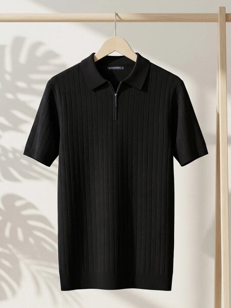 Black Knitted Zipper Polo (SKZP-066)
