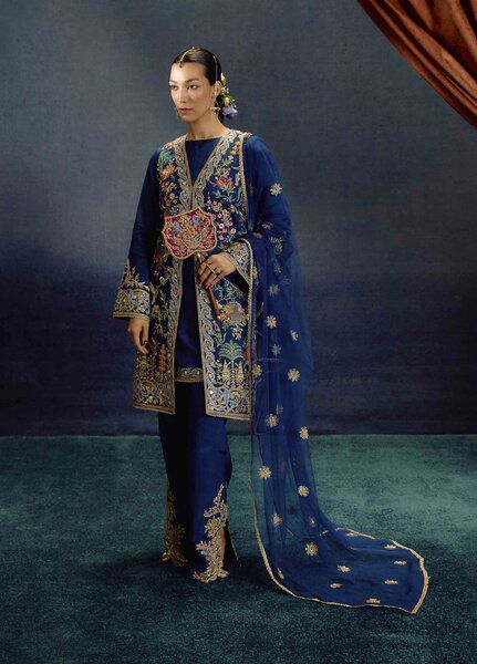 Kamiar Rokni Unstitched Embroidered Raw Silk 3 Piece Suit KR26UF Dilara - Festive Collection