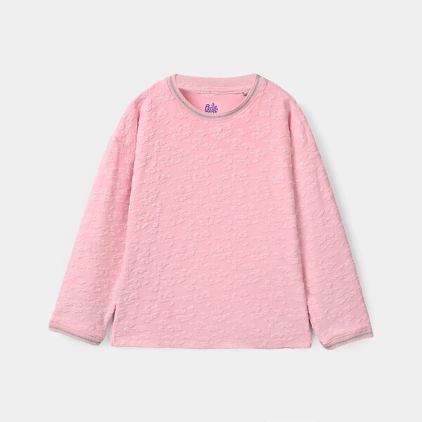 Girls Lycra Jersey T-Shirt Full Sleeves Happy Pink Floral - Pink