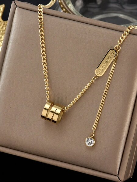 Shein - 1Pc Stainless Steel Fashionable New European And American Style Necklace For Women, Korean Simple Wild Forest Fringe Chain For Collarbone