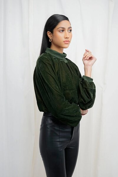 VYBE - x Munib Nawaz - Velvet Crop High-Neck- Green