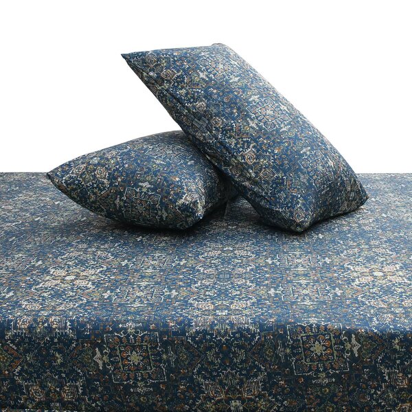 Azure Blue Double Bed Sheet – 96 x 102 Inches | Elegant Patterned Design, Soft Finish & Premium Comfort