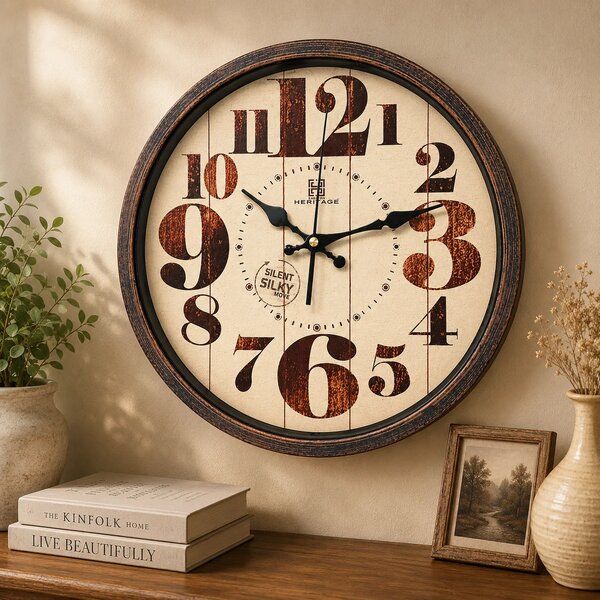 Oxford 14" Modern Wall Clock – Black Dial with Bold Yellow & White Numbers, Decorative Plastic Frame