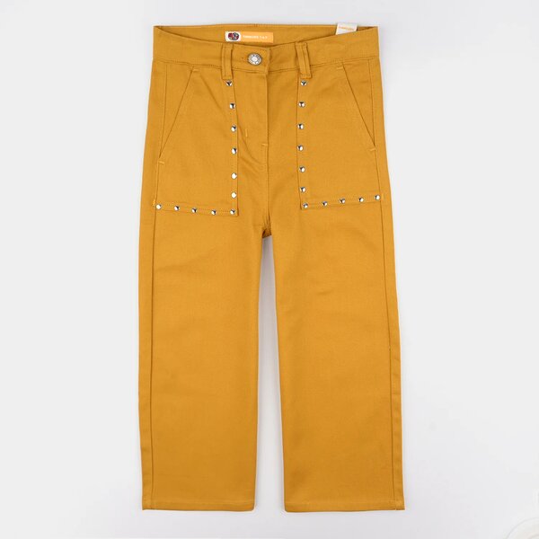 Girls Cotton Twill Woven Pants Eyelets – Mustard