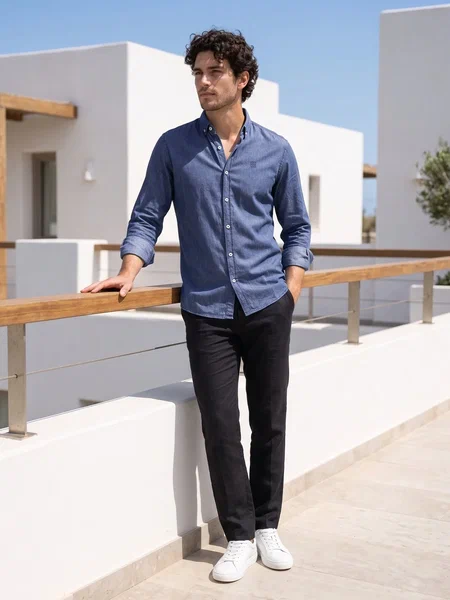Mid Blue Button Down Denim Casual Shirt (CSD-042)