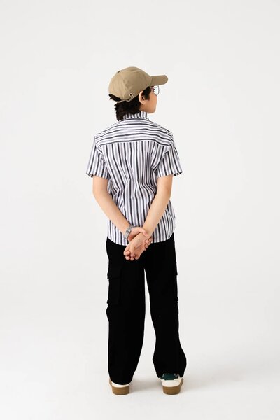 Chic Stripe Button-Up Cotton Shirt